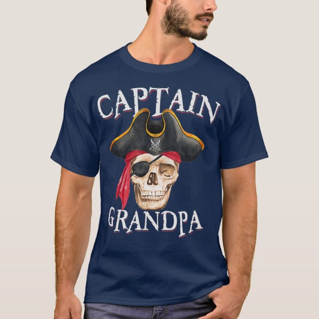 Kapten Grandpa Halloween Skull Pirat Hat T Shirt (Framsida)