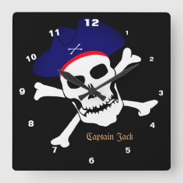 Kapten Jack & Pirater Flagga, Skull House/Boat Fyrkantig Klocka