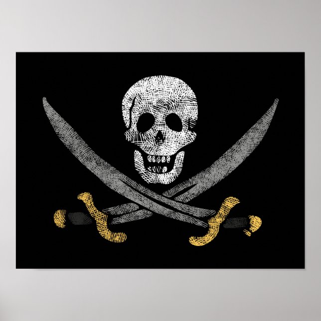 Kapten Jack Rackhams Jolly Roger Pirat Flagga Poster (Framsidan)