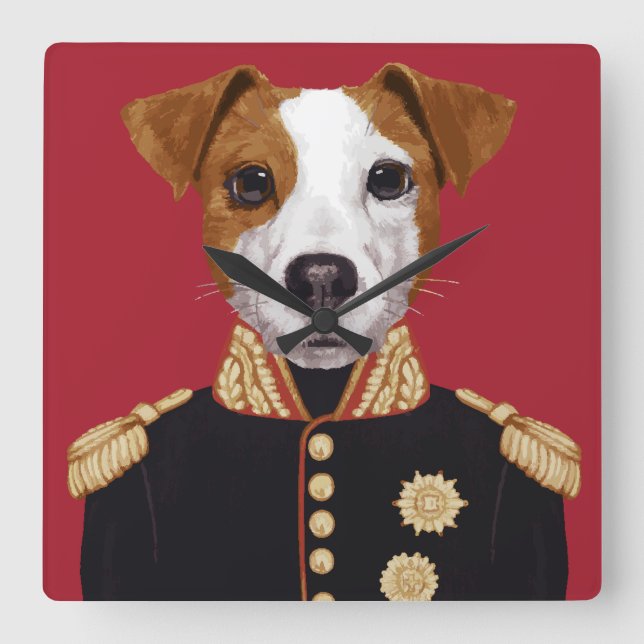 Kapten Jack Russell Fyrkantig Klocka (Framsida)