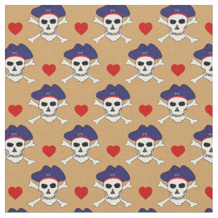 Kapten Jack, Skull & rött hjärta/Pirater Fabric Tyg