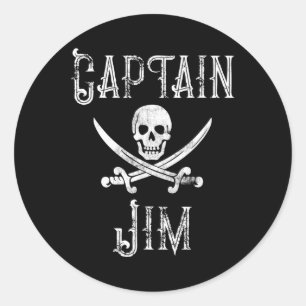 Kapten Jim Vintage Personlig Pirat Skull Boat Runt Klistermärke