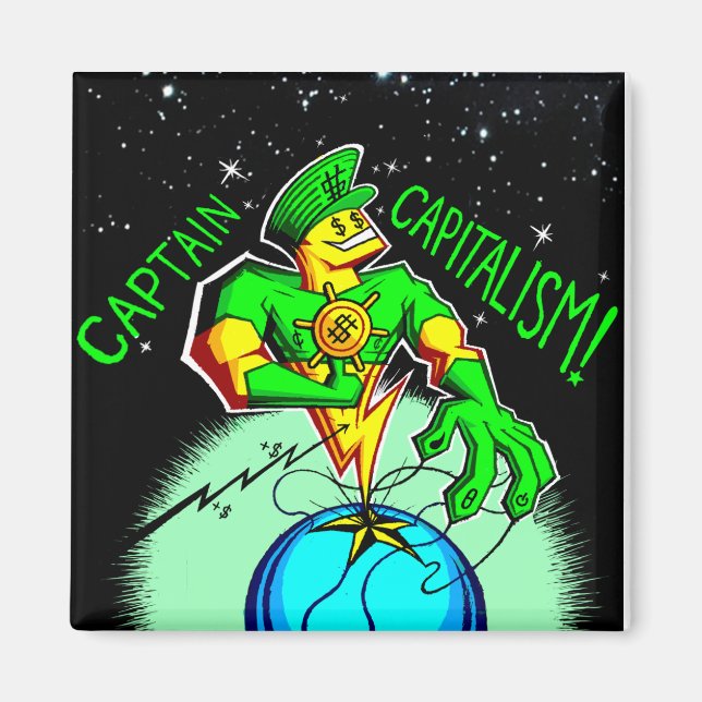 Kapten Kapitalism 2-tums kvadratmagnet Magnet (Framsidan)