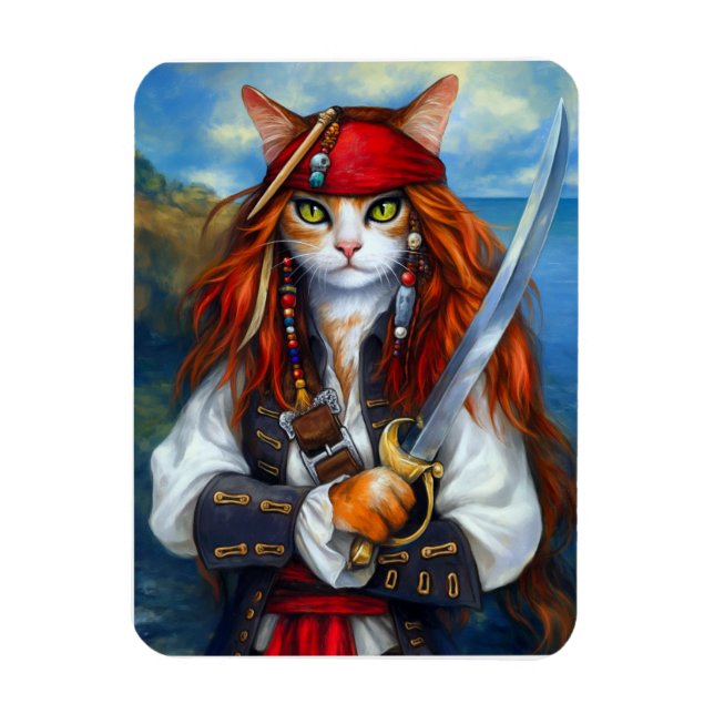 Kapten Klo i Azure Sea | Pirat Cat Magnet (Vertikal)