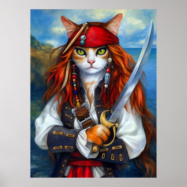 Kapten Klo i Azure Sea | Pirat Cat Poster (Framsidan)