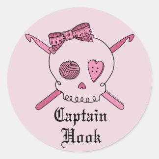 Kapten Krok Skull & Crochet Krok (Rosa Back) Runt Klistermärke