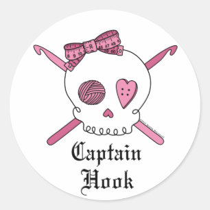 Kapten Krok Skull & Crochet Krok (Rosa) Runt Klistermärke