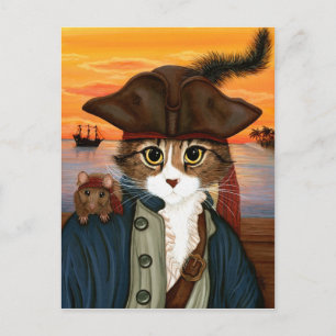 Kapten Leo, Pirat Cat & Råtta Fantasy Art Postcard Vykort