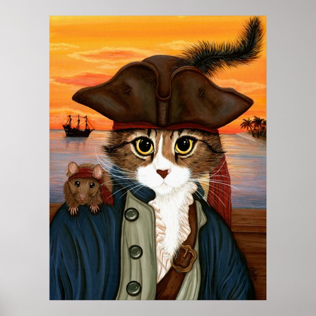 Kapten Leo, Pirat Cat & Råtta Fantasy Art Poster (Framsidan)