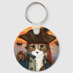 Kapten Leo, piratkatt & råttafantasikonst Keychai Nyckelring
