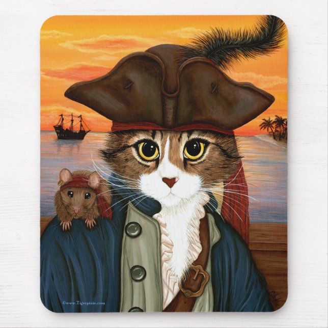 Kapten Leo, piratkatt & råttafantasikonst Mousepad Musmatta (Framsidan)