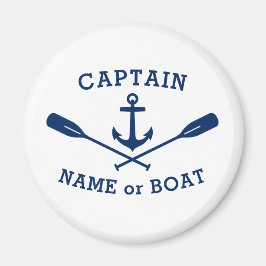 Kapten med Boat Namn Anchor Oars Blue White Magnet