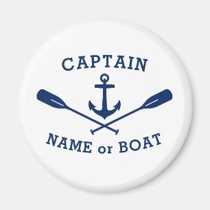 Kapten med Boat Namn Anchor Oars Blue White Magnet