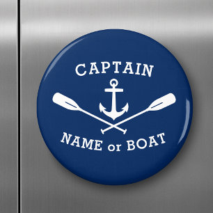 Kapten med Boat Namn Anchor Oars White Navy Blue Magnet