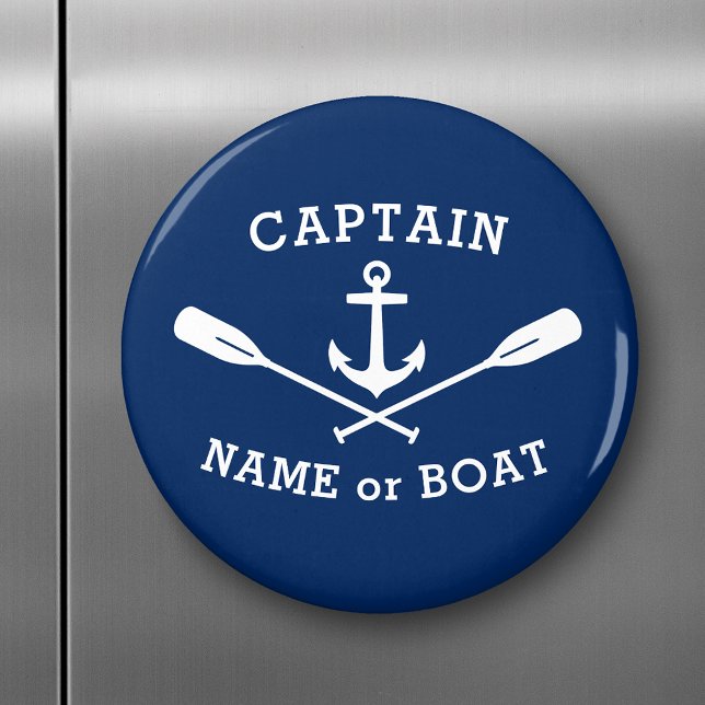 Kapten med Boat Namn Anchor Oars White Navy Blue Magnet (Skapare uppladdad)