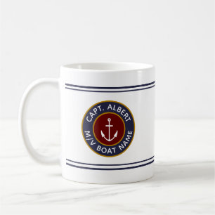 Kapten med ditt namn Maroon Nautical Anchor Mugg