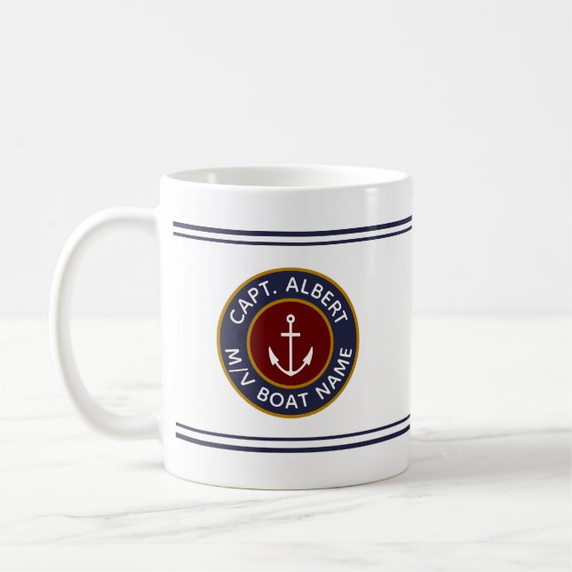 Kapten med ditt namn Maroon Nautical Anchor Mugg (Vänster)