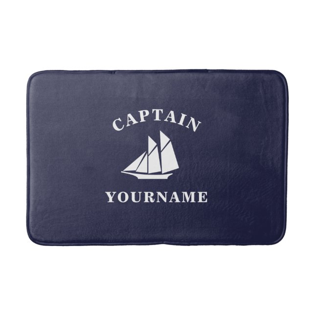 Kapten med ditt namn Sailboat Nautical Bath Mat Badrumsmatta (Framsidan)