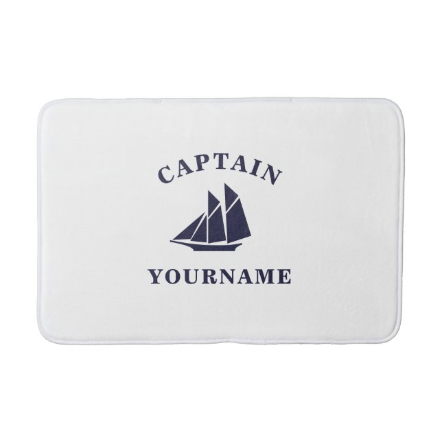 Kapten med ditt namn Sailboat Nautical Bath Mat Badrumsmatta (Framsidan)
