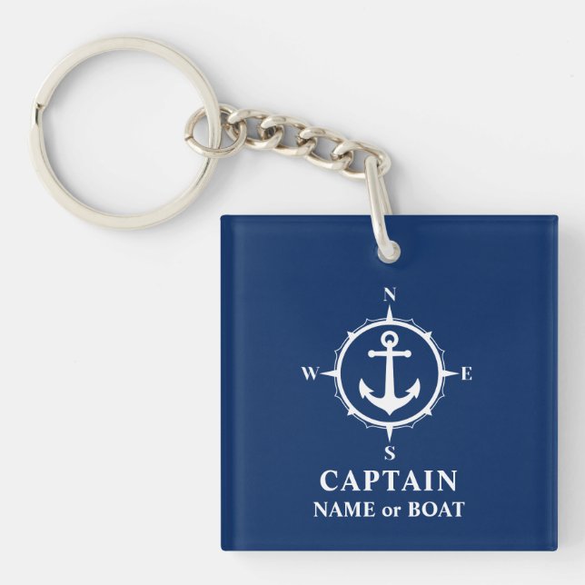 Kapten Namn Boat Compass Anchor Photo Back Navy (Framsidan)