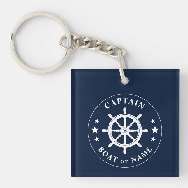Kapten Namn Boat Wheel Helm Stars Foto Bakåt (Framsidan)