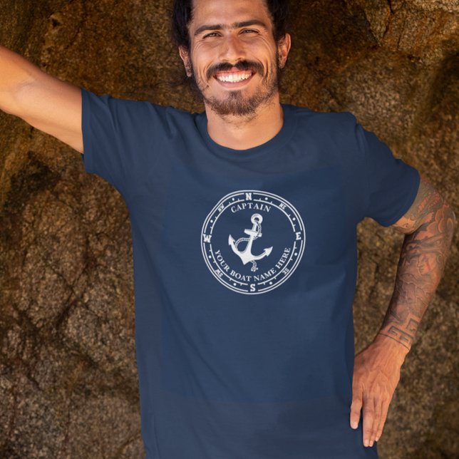 Kapten Nautical Anchor Compass Boat Namn T Shirt (Skapare uppladdad)