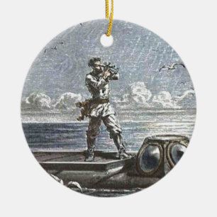 Kapten Nemo Verne 20000 Leagues illustration Julgransprydnad Keramik