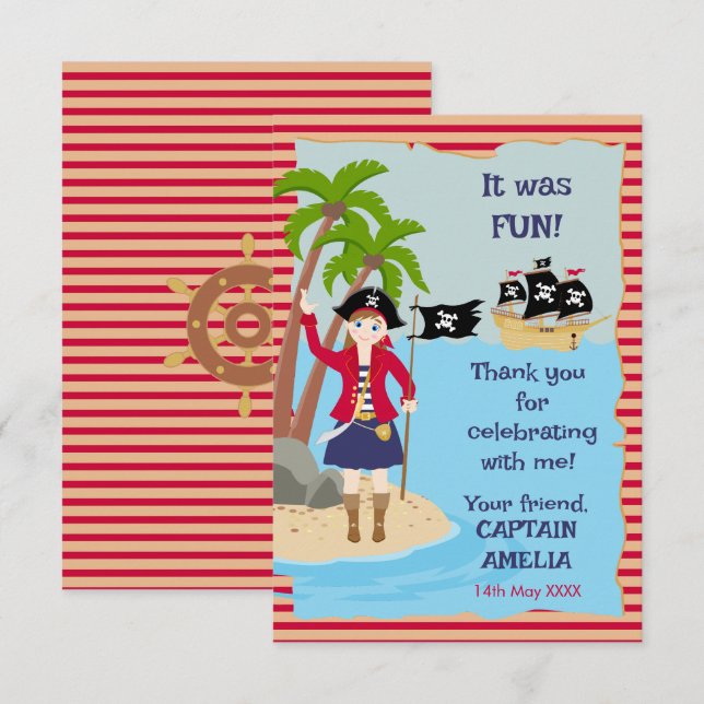 Kapten på Piratskeppets Födelsedagsfest Tack Kort (Fram/baksida)