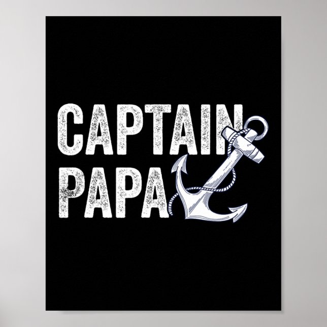 Kapten Papa Pontoon Present Sjö Sjöman Fiskebåt Poster (Framsidan)