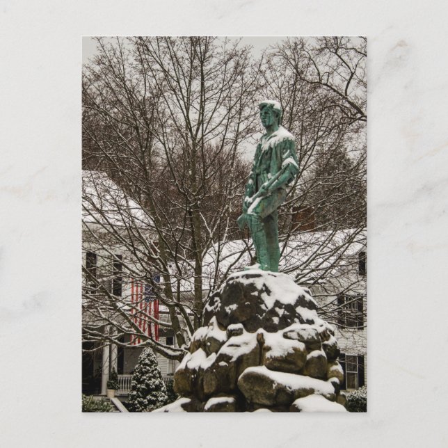 Kapten Parker-statyn vid Lexington Battlegreen Vykort (Framsida)