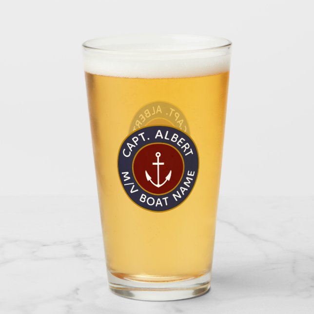 Kapten Personlig Maroon Anchor Logotyp Glass Glaskopp (Framsida fylld)