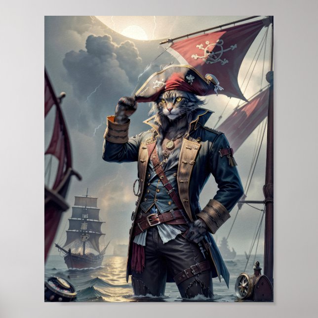 Kapten Pirat katt på en sjunkande galleon - Poster (Framsidan)