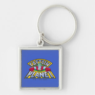 Kapten Planet Logotyp Fyrkantig Silverfärgad Nyckelring