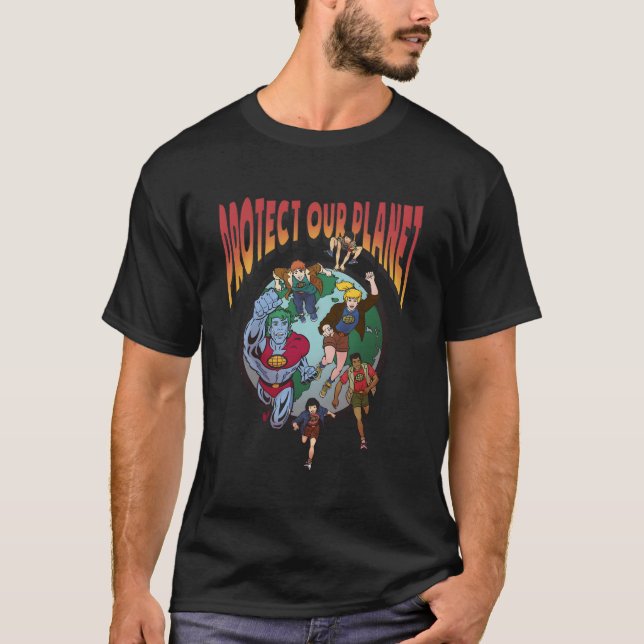 Kapten Planet skyddar vår planet T Shirt (Framsida)