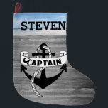 Kapten Sailor Anchor Sailor Beach Namn Stor Julstrumpa<br><div class="desc">En segeljakt för sjömannen i ditt liv. Den här designen har ett ankare med en kommendörsbanderoll. Anpassa namn ===KONSTRUKTION TIP========= Slåare Knappen CUSTOMIZE om du vill ändra storlek på texten för längre eller kortare namn.</div>