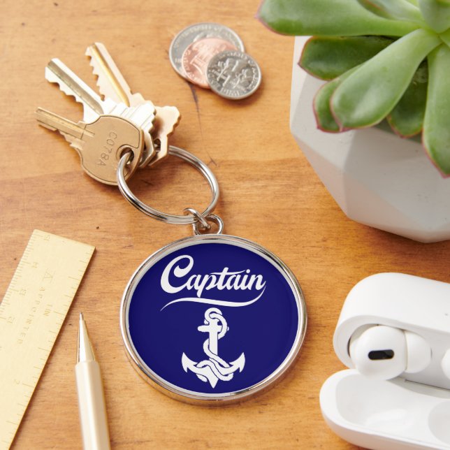 Kapten Segelbåt Ankare Nautilus Design Rund Silverfärgad Nyckelring (Skrivbord)
