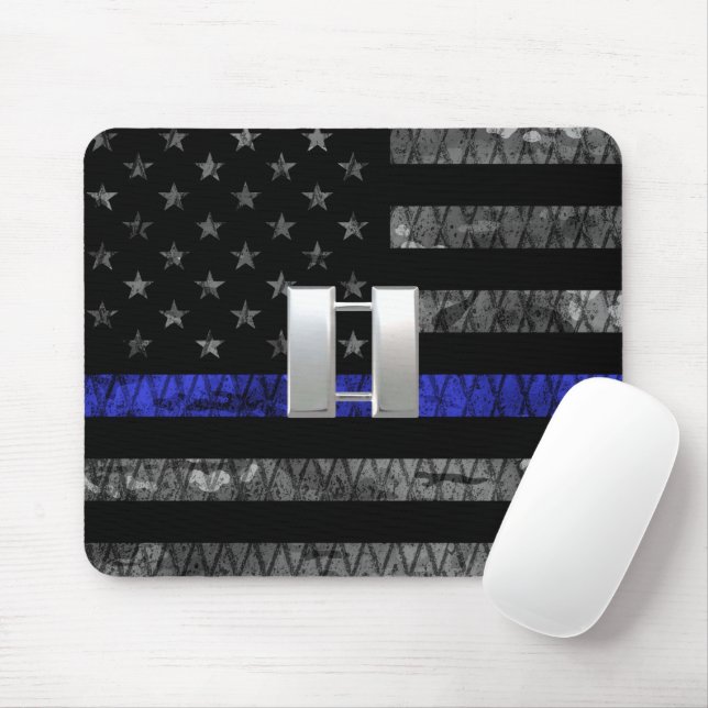 Kapten Thin Blue Line Distress Flagga Musmatta (Med mus)