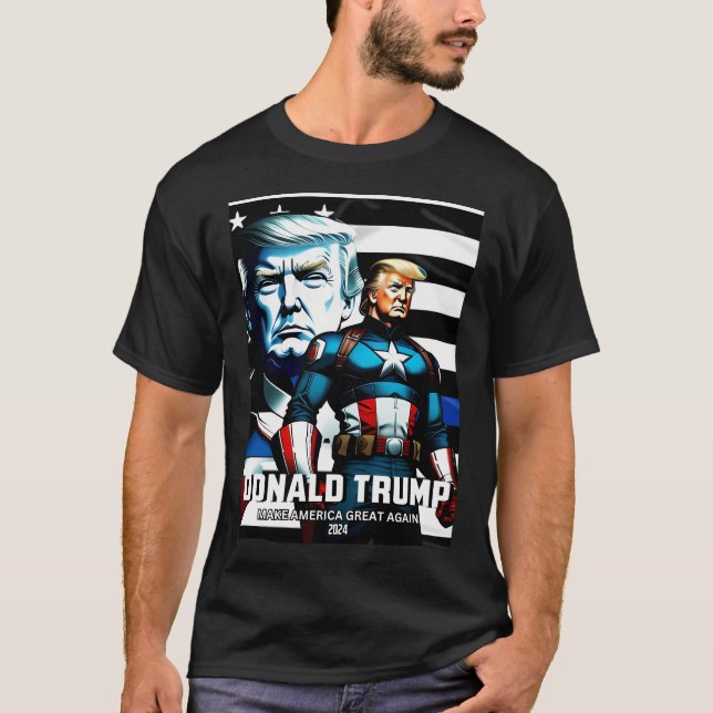 Kapten Trump Blue Line Flagga 3 Gör Amerika Underb T Shirt (Framsida)