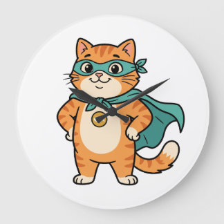 Kapten Whiskerton – Söt superhjälte orange tabby k Stor Klocka