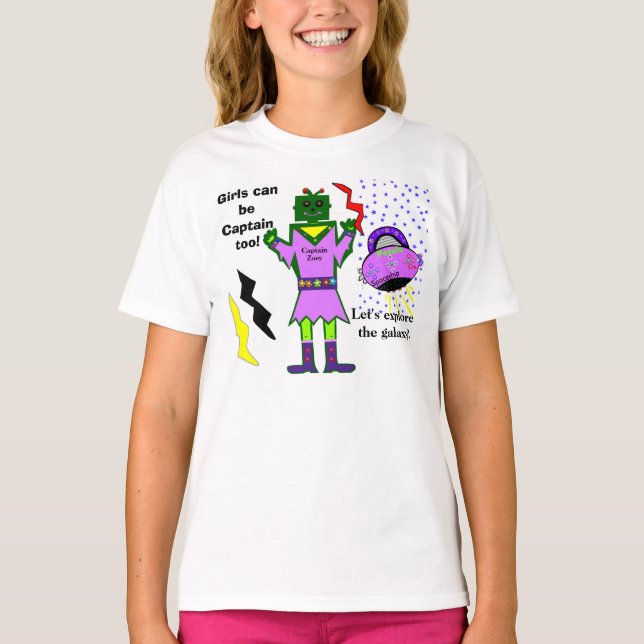 Kapten Zoey Girls kan vara kapten Rosa Spacesship Tee (Framsida)