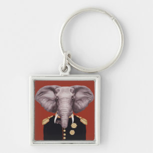 Kaptenelefant Fyrkantig Silverfärgad Nyckelring