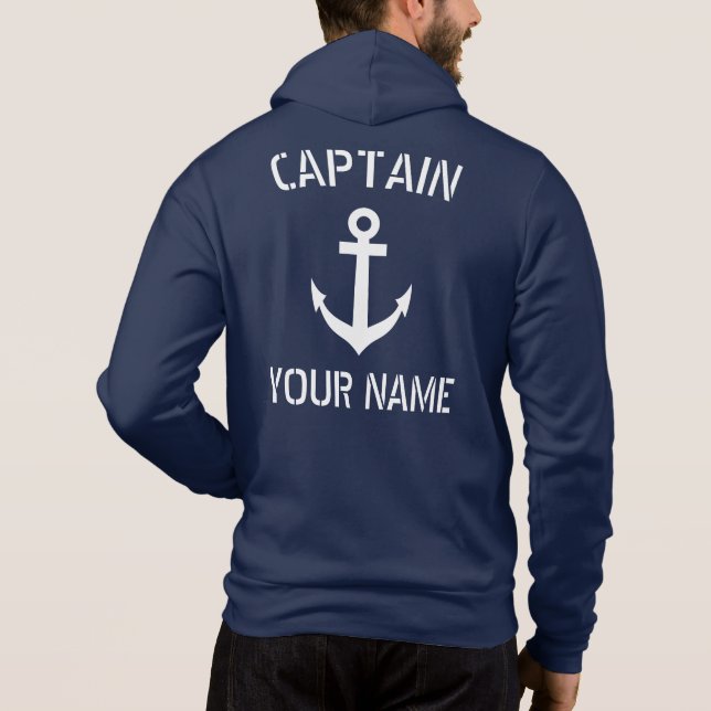 Kaptenen för marinblått och vitt ankarfartyg t shirt (Baksida)
