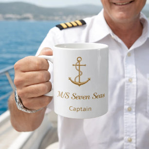 Kaptenen namn för vitankarfartyg i guld kaffemugg