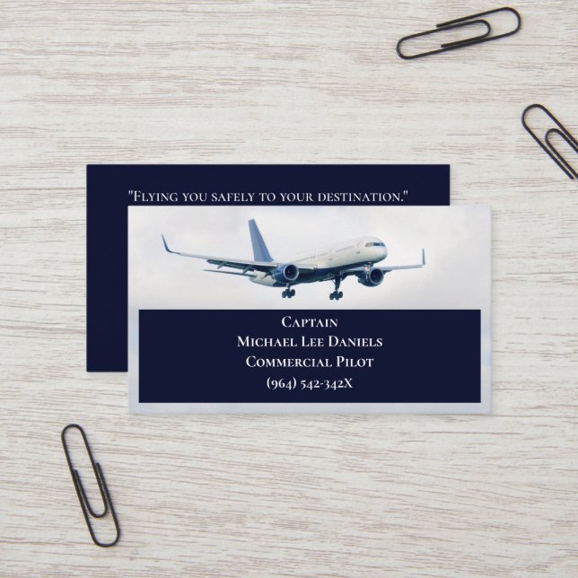 Kaptenen Pilot över det vita kommersiella flygplan Visitkort (Fram/Back In Situ)