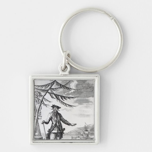 Kaptenen undervisar, gemensamt kallat Blackbeard Fyrkantig Silverfärgad Nyckelring (Framsidan)