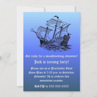 Kaptenens 40-årsdag Piratskepp - Blå havet Inbjudningar