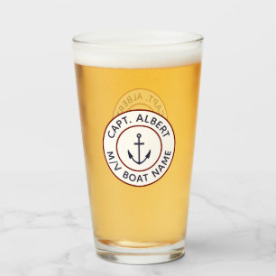 Kaptenens Personlig White Blue Anchor Logotyp Glas