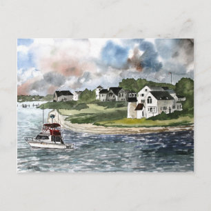 Kaptorskens fyr och fiskebåt vykort