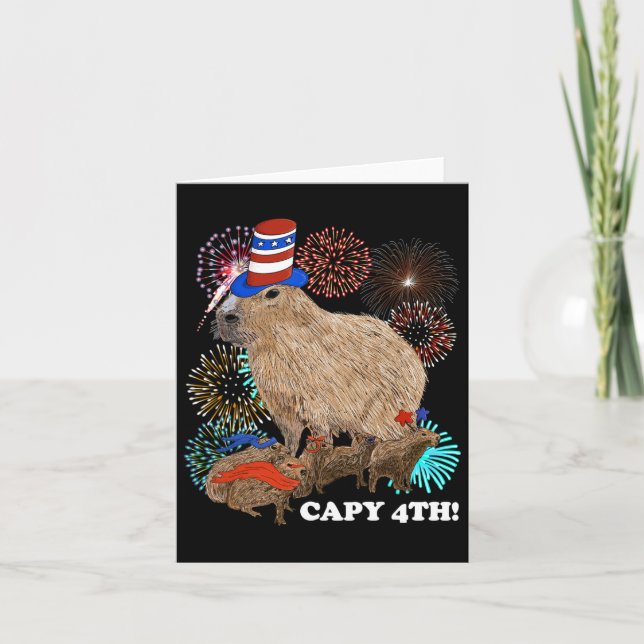 Kapybara 4:e Juli Patriotiska Fyrverkerier Capy Fy Kort (Framsida)