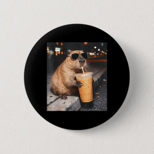 Kapybara dricker iskaffe Roligt djur meme Knapp